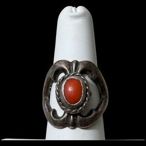 Vintage Native Sandcast Coral Size 8 Sterling Ring